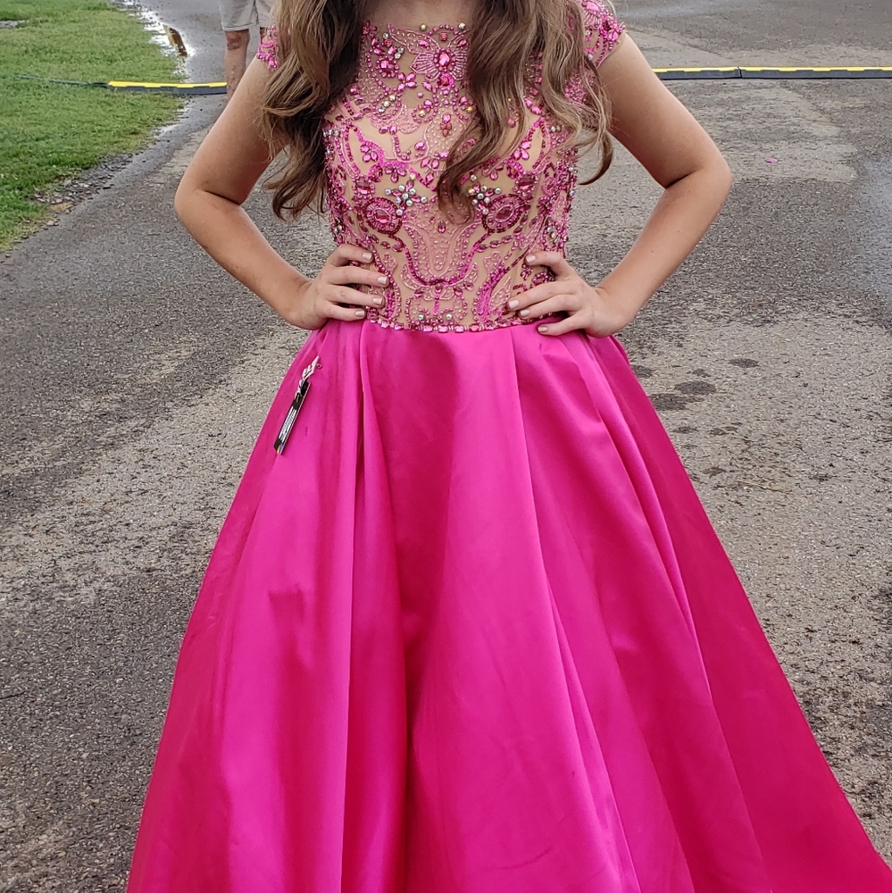 Size 12 14 Sherri Hill Girls Pageant Dress Pink Fuschia Prom